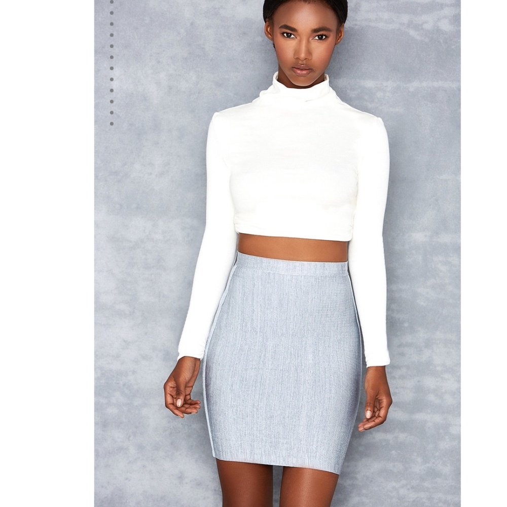 Mistress Rocks, 'Boss Baby' Stone Wash Denim Color Bandage Skirt, Size XS